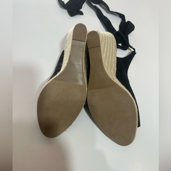 NWOT JUSTFAB BLCK LACE UP ESPADRILLE WEDGE HEELS OPEN TOE SIZE 9.5 - Picture 6 of 9